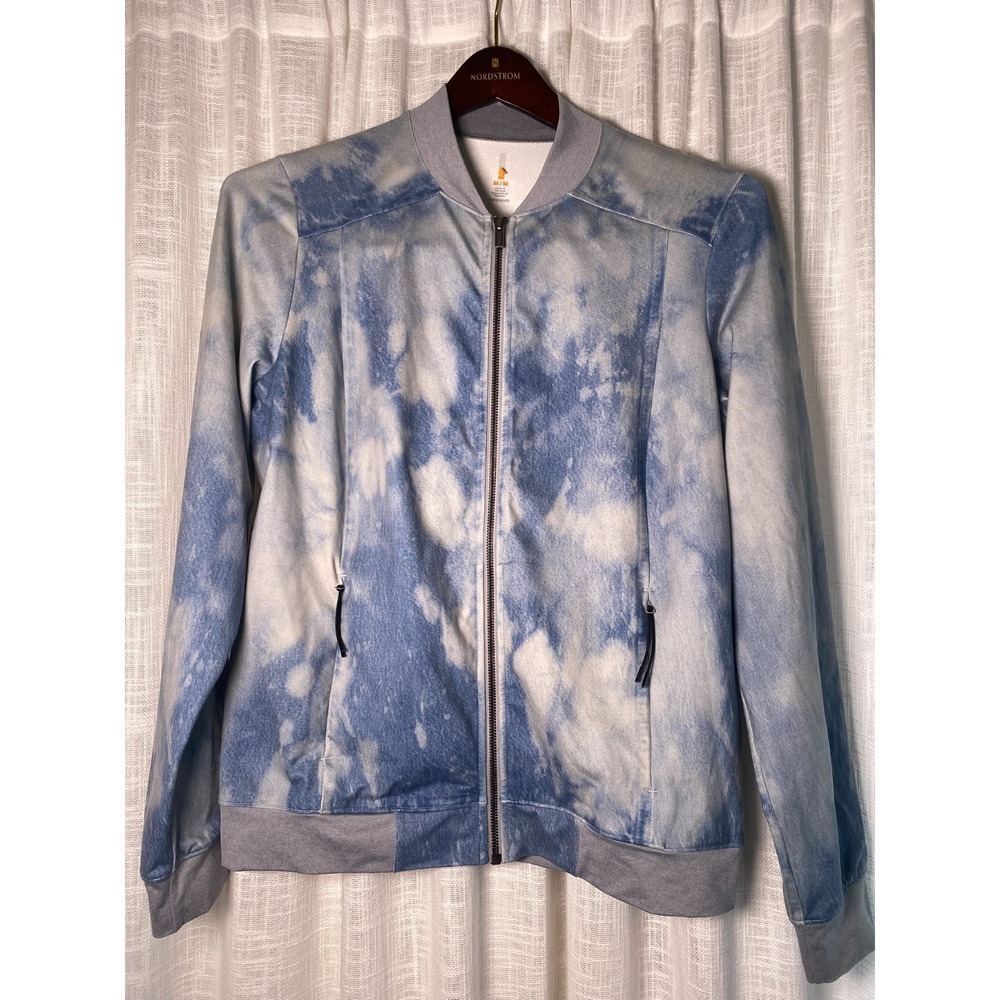 Lucy Jacket Womans Indigo Blue Faux Denim Full Zip Athletic Tie Dye | Medium